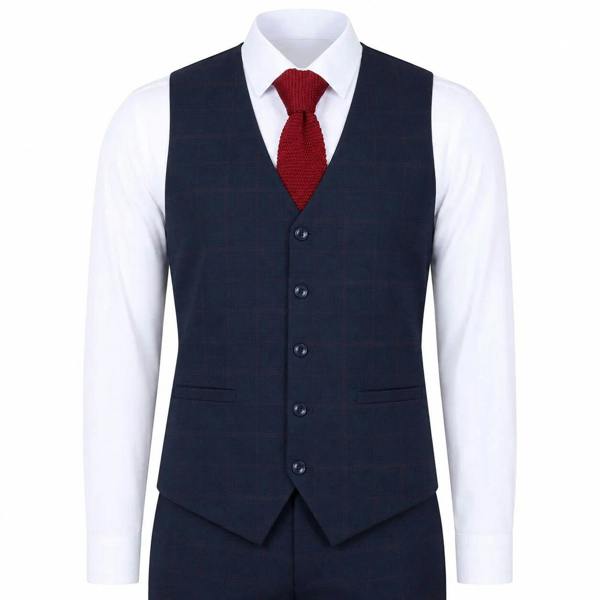 TruClothing IM54 - Men's Navy Blue Check Tailored Fit 3 Piece Suit