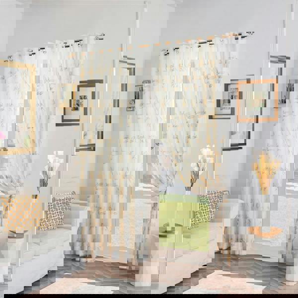 Luxury Living Leaf Embroidered Tulle Voile Curtains Ring Top