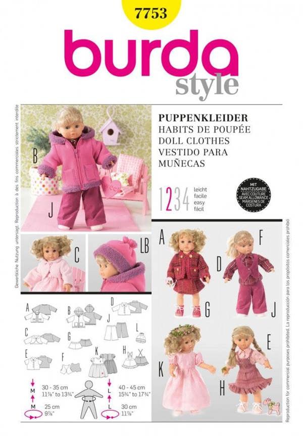 Burda Sewing Pattern 7753 Doll Clothes - Easy