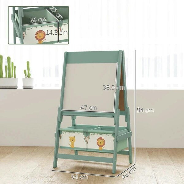 Art Easel for Kids, Double-Sided Whiteboard/Blackboard with Paper Roll, Two Storage Boxes, for Ages 3-8 Years, Green