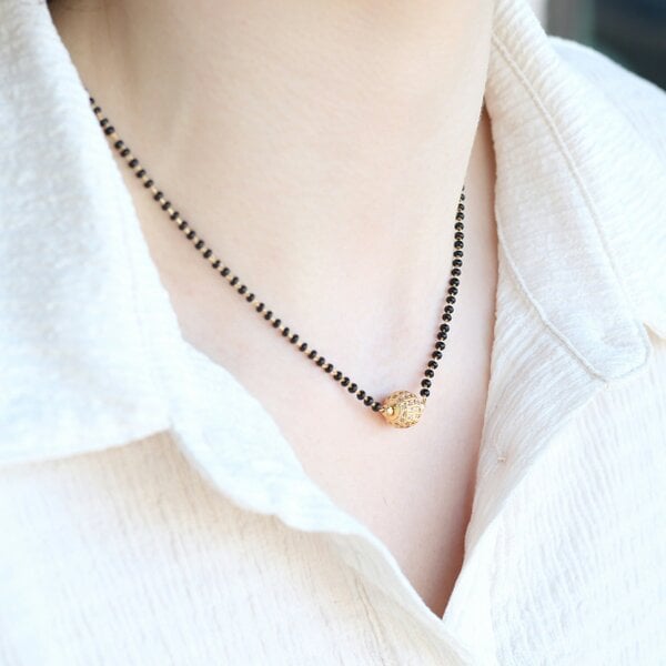 The Colourful Aura Indian Gold Plated Single Strand Gold Zircon Ball Mangalsutra Minimalist Nazaria Necklace