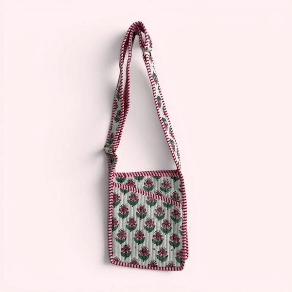 Hayley & Co Mini Cross Body Bag - White, Pink and Green Mini Flower