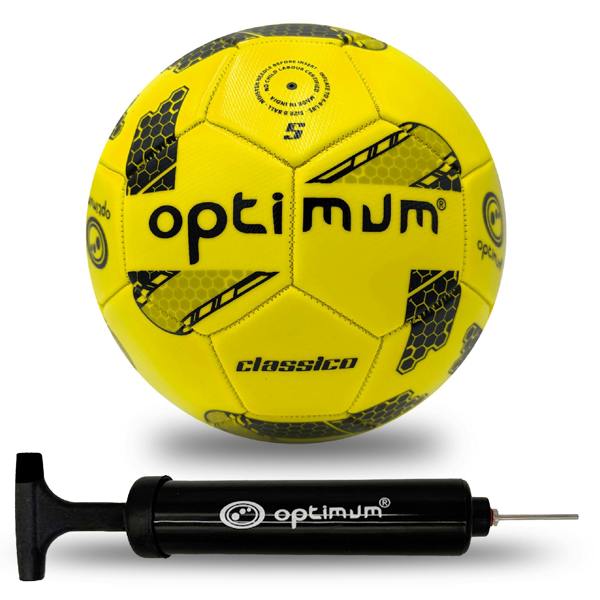 Optimum Classico Football in Fluro Yellow, shown with a pump