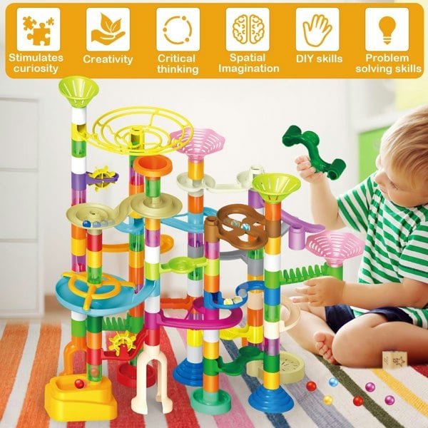 deAO Toys Kids' Marble Rolling Ball Track Set – Assembling Slides and Space Pipe Building Blocks