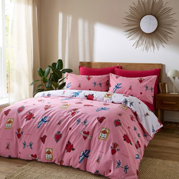 Their Nibs Mon Coeur Cotton Reversible Duvet Cover Set Pink