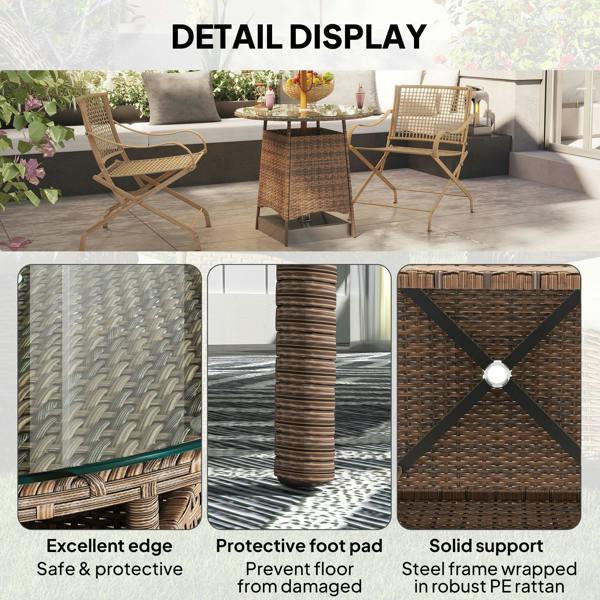 Wyld Haus Rotasa Rattan Brown Outdoor Rpund Coffee Table With Tempered Glass Top And Parasol Hole