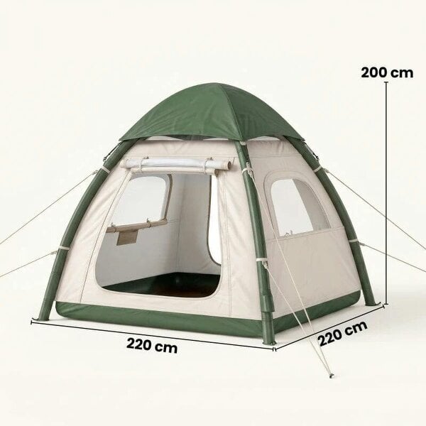 Inflatable Camping Tent with Rainfly, 2-3 Man Air Tent 3000mm Waterproof Blow Up Tents, Beige