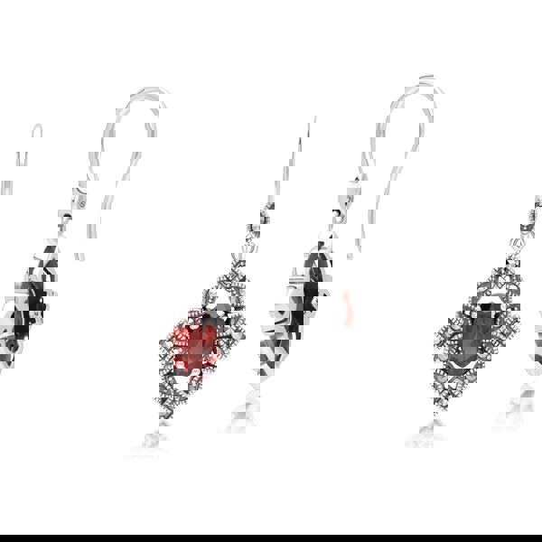 Gemondo Art Deco Style Oval Garnet & Marcasite Drop Earrings in Sterling Silver