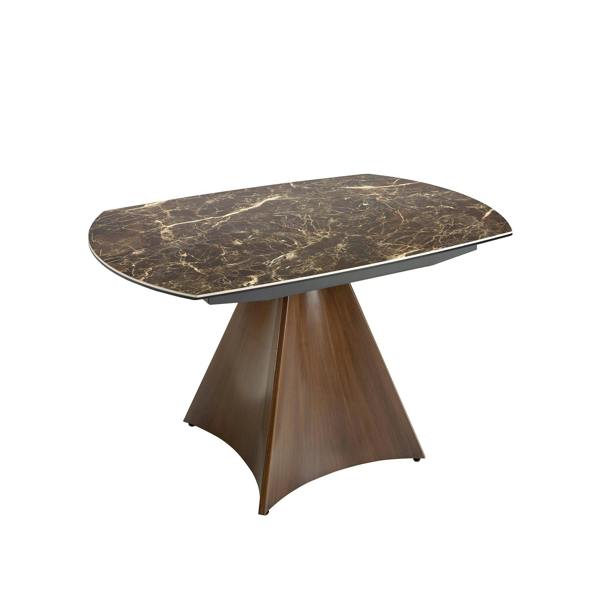Angel Cerdá Oval Barrel porcelain marble and walnut effect steel extending dining table 1113