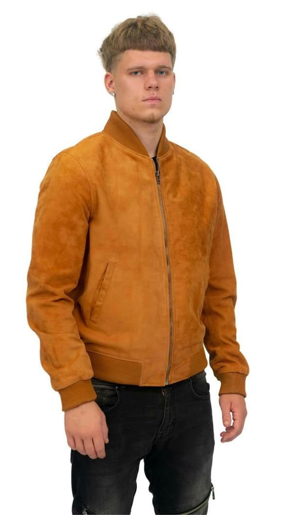 Infinity Leather Mens Retro Goat Suede Varsity Leather Bomber Jacket-Athens
