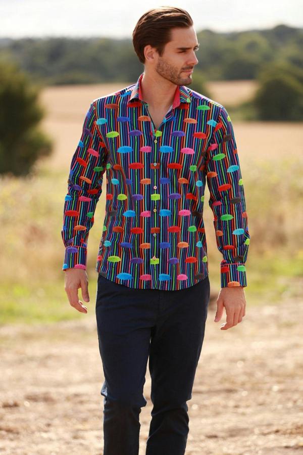 UMBRELLA FLOATING STRIPE  PRINT SHIRT – Premium Men's Patterned Shirt by Claudio Lugli | Bold Design, Tailored Fit, Best Printed Shirts