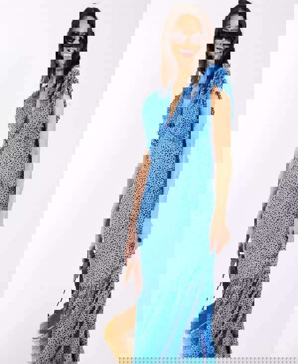 Blue Leopard Print Ruched Midi Dress