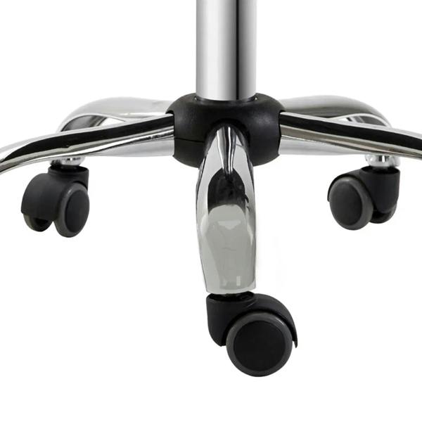 Rolling stool swivel base with four black caster wheels and height post.