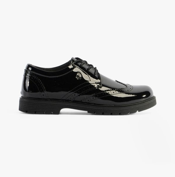 Hush Puppies SALLY Girls Leather School Shoes Black Patent