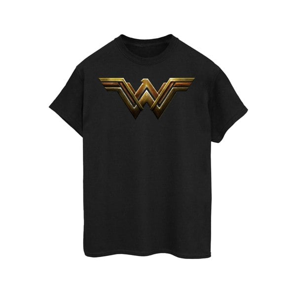 Wonder Woman Womens Logo Cotton Boyfriend T-Shirt - Black