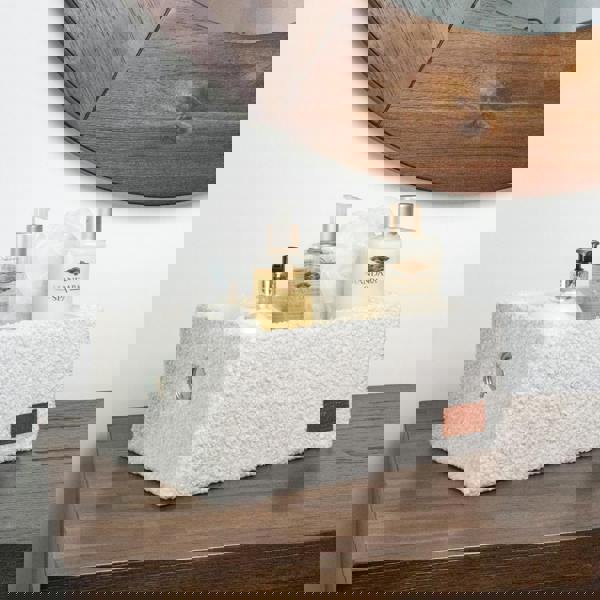 JVL Shiro Boucle Rectangular Fabric Storage Baskets for Home Organisation, Set of 3, White