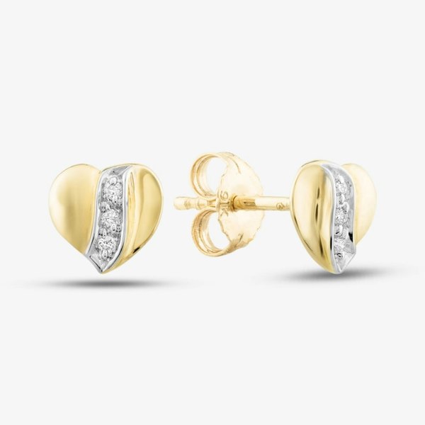 T. H. Baker 9ct Yellow Gold Brilliant Cut Diamond Curved Heart Studs Earrings E813-9