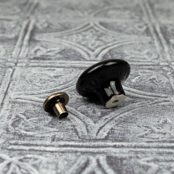 Handle & Home 32mm Black Ceramic Knob with Centre Detail