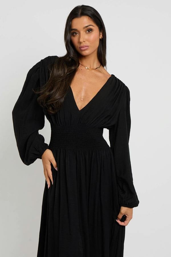Urban Bliss Black Sleeved Elasticated Waist Maxi Dress