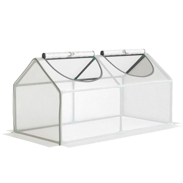 White portable mini greenhouse with mesh sides and zippered front panels