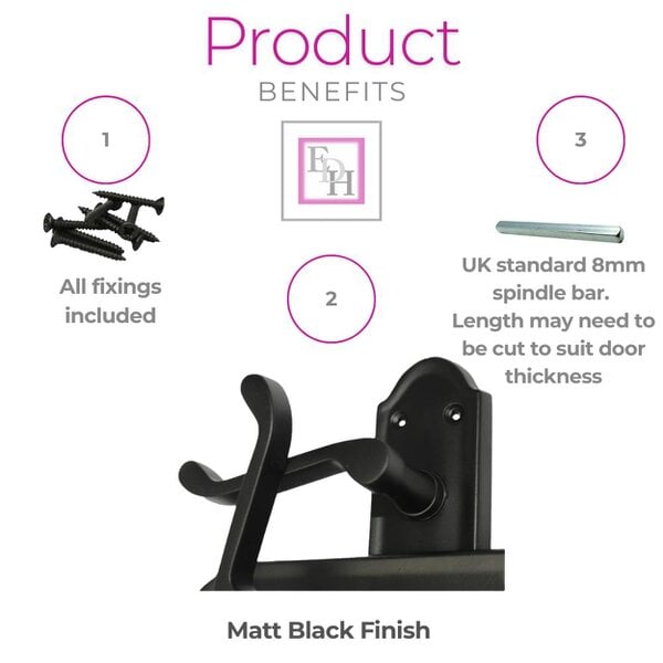 EDH Door Hardware Matt Black Internal Door Handles Ashford Style Lever Latch Handles and Latch