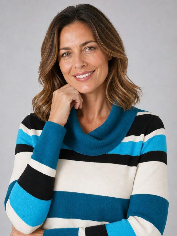 TIGI Yarn Dye Stripe Cowl Neck.