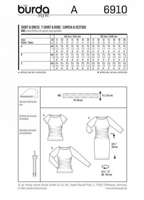 Burda Sewing Pattern 6910 Dresses and Tops For Women, Sizes: 8-20 - Easy