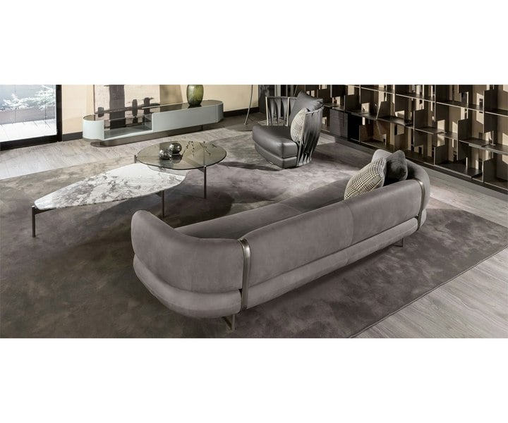 Full view of the Johnson Cloud Sofa's sinuous lines and luxurious design, highlighting its role as a statement piece in modern interior design and high-end furniture.