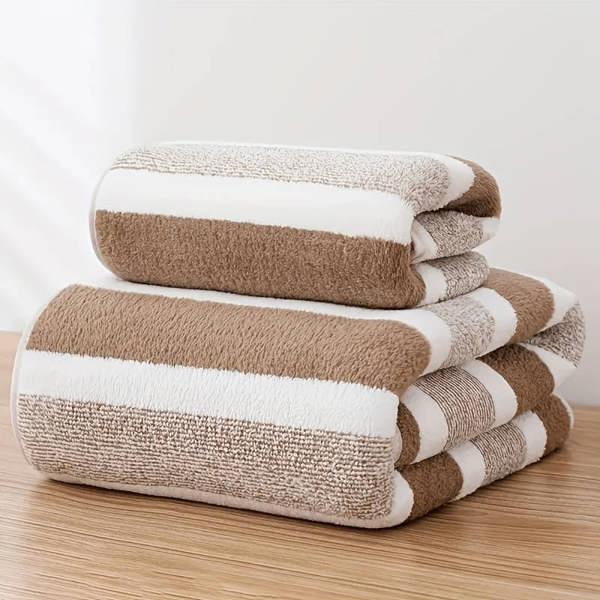 Dyzi Ultra Absorbent Striped Towel Set Quick Dry Bath Towels Home & Outdoor