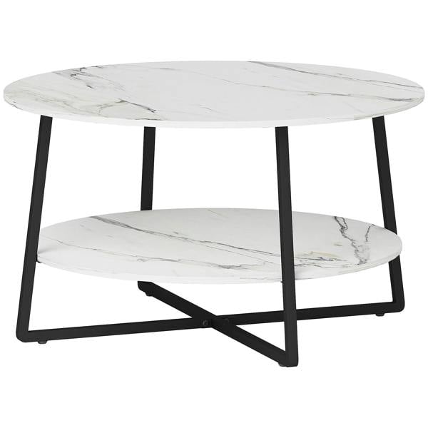 Wyld Haus Masoso Wooden White And Black 2 Tier Marble Effect Coffee Table
