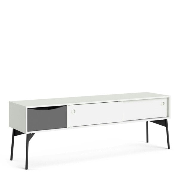 Wyld Haus Nordborg Grey and White Wooden TV Unit 2 Sliding Doors 1 Drawer