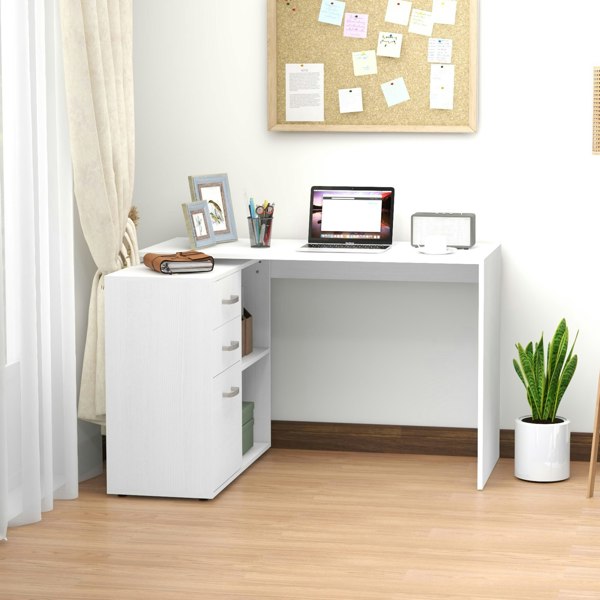 HOMCOM Computer Desk Table Workstation L Shape File Cabinet