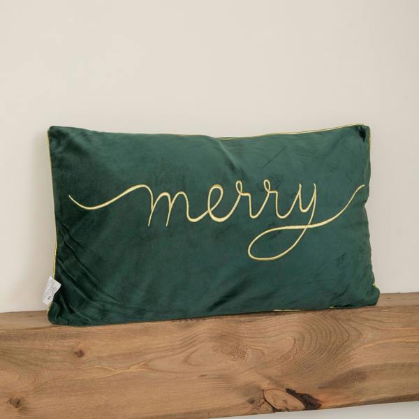 Samuel Alexander 49cm Dark Green Christmas Decorative Merry Cushion with Gold Detail
