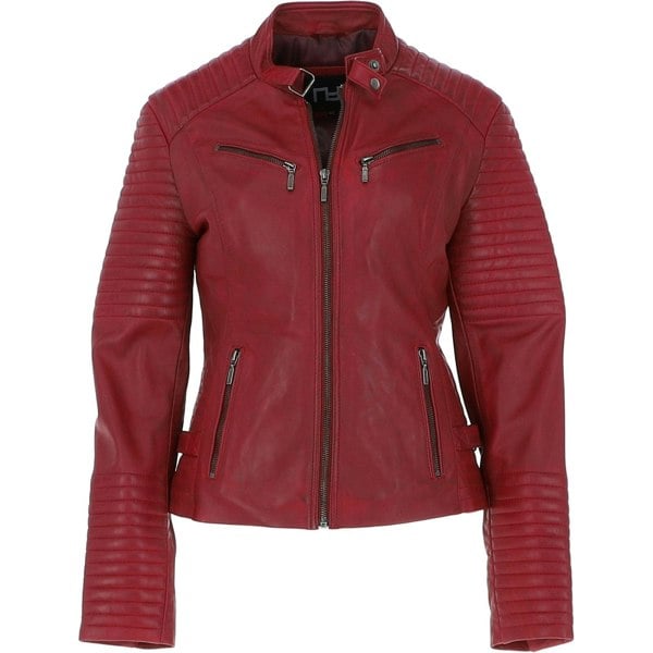 Real Leather Ribbed Detailing Biker Jacket: bikex