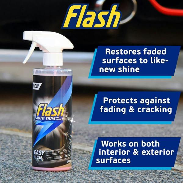 FLASH Trim & Rubber Care Dashboard Bumper Protector & Cleaner Spray 500ml