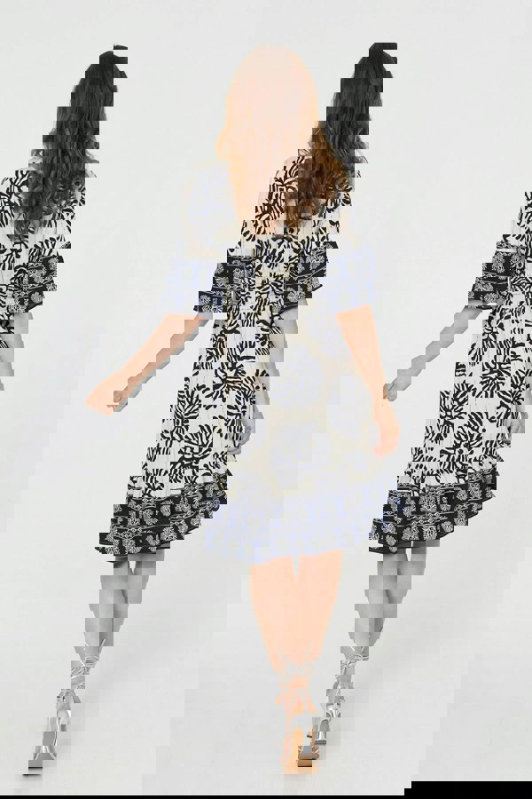 Blue | Printed 1/2 Sleeve Knee Length Dress
