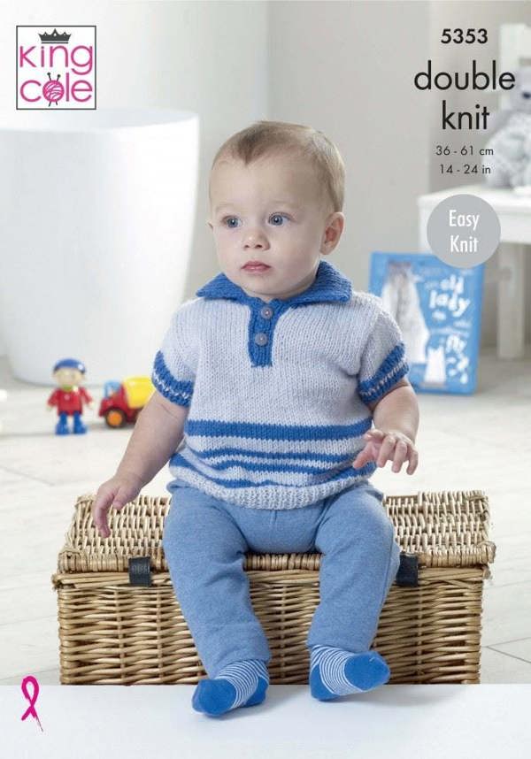 King Cole Comfort DK Knitting Pattern 5353, Sweaters, Tops, Slipovers for Baby, Kids, 14 - 24 Inches - Easy