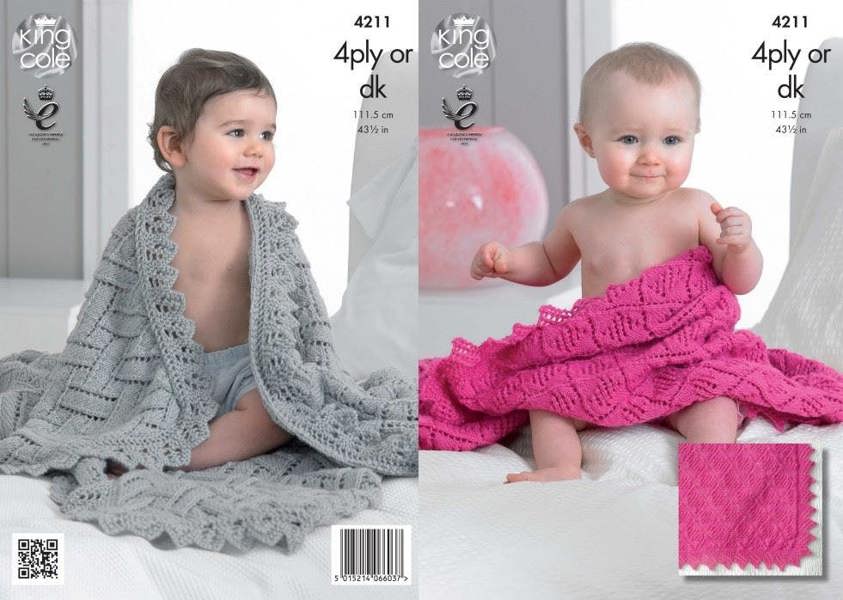 King Cole Comfort Knitting Pattern 4211, Shawls for Baby - Advanced