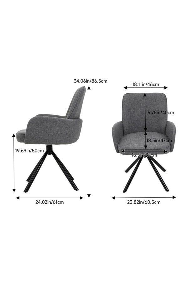 Living and Home Grey Linen Modern Swivel Chair with Black Legs