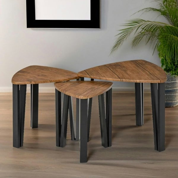 Rafaelo Mobilia Industrial Set Of 3 Nesting Tables Rustic