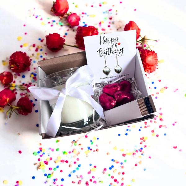 Aye Do Gifts Small Happy Birthday Gift Hamper | Heart Earrings, Chocolates & Candle