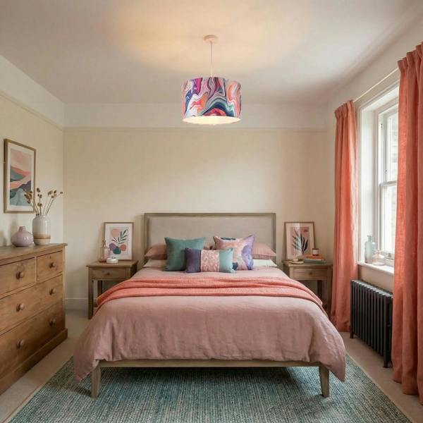 Modern Chic Satin Fabric Lamp Shade with Colour Mix Marble Design Image 6