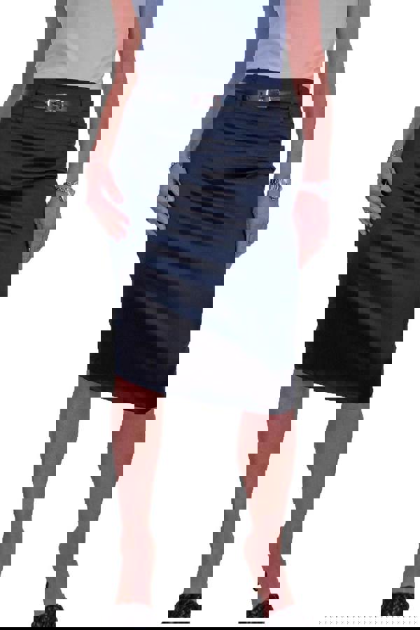 Paulo Due Women's Belted Satin Knee Length Pencil Skirt