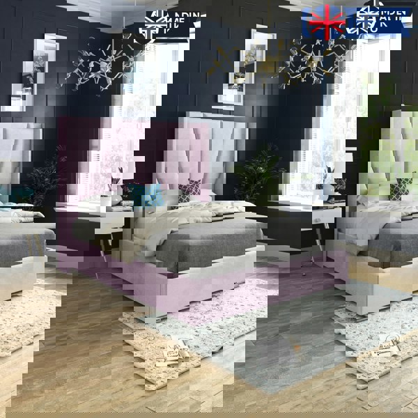 Casa Magna Bellini Wide Curved Winged Upholstered Soft Velvet Bed Frame - Pink