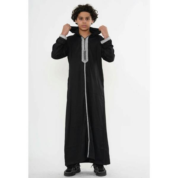 Boy's Moroccan Thobe Hooded Gandoura Embroidery Jubba - Black - Thobez - 5