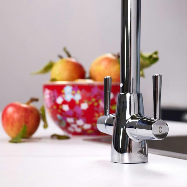 Flode Harstad | Dual Lever Kitchen Sink Mixer Tap with Swivel Spout | Polished Chrome Finish