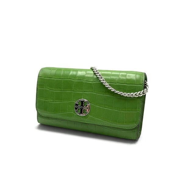 Tory Burch Willa Embossed Chain Wallet Palm Green