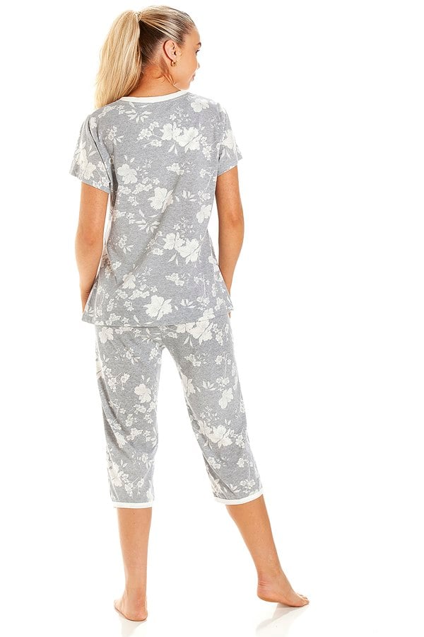 Camille Grey Lightweight Floral Capri Pyjama Set
