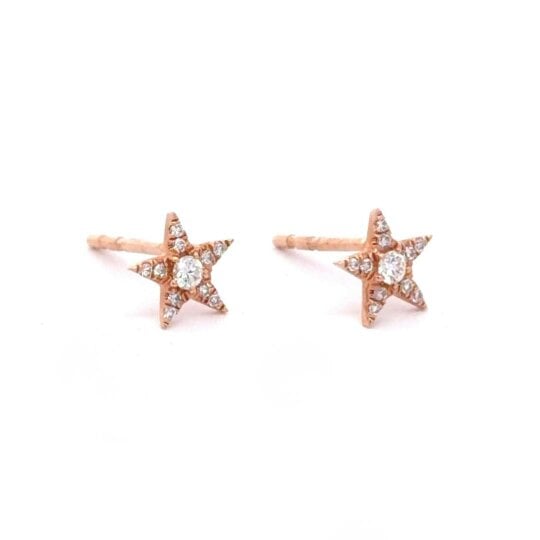 Reeves & Reeves 14K Solid Rose Gold and Diamond Star Stud Earrings