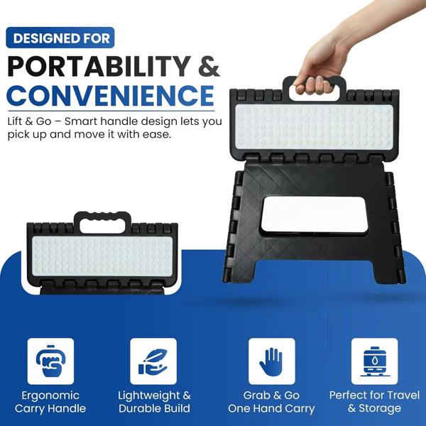 MY DIY PROFESSIONAL PRODUCTS Folding Step Stool 9 Inch Lightweight Heavy Duty Plastic Stool-Easy Carry Handle 150KG Weight Capacity Portable Footstool
